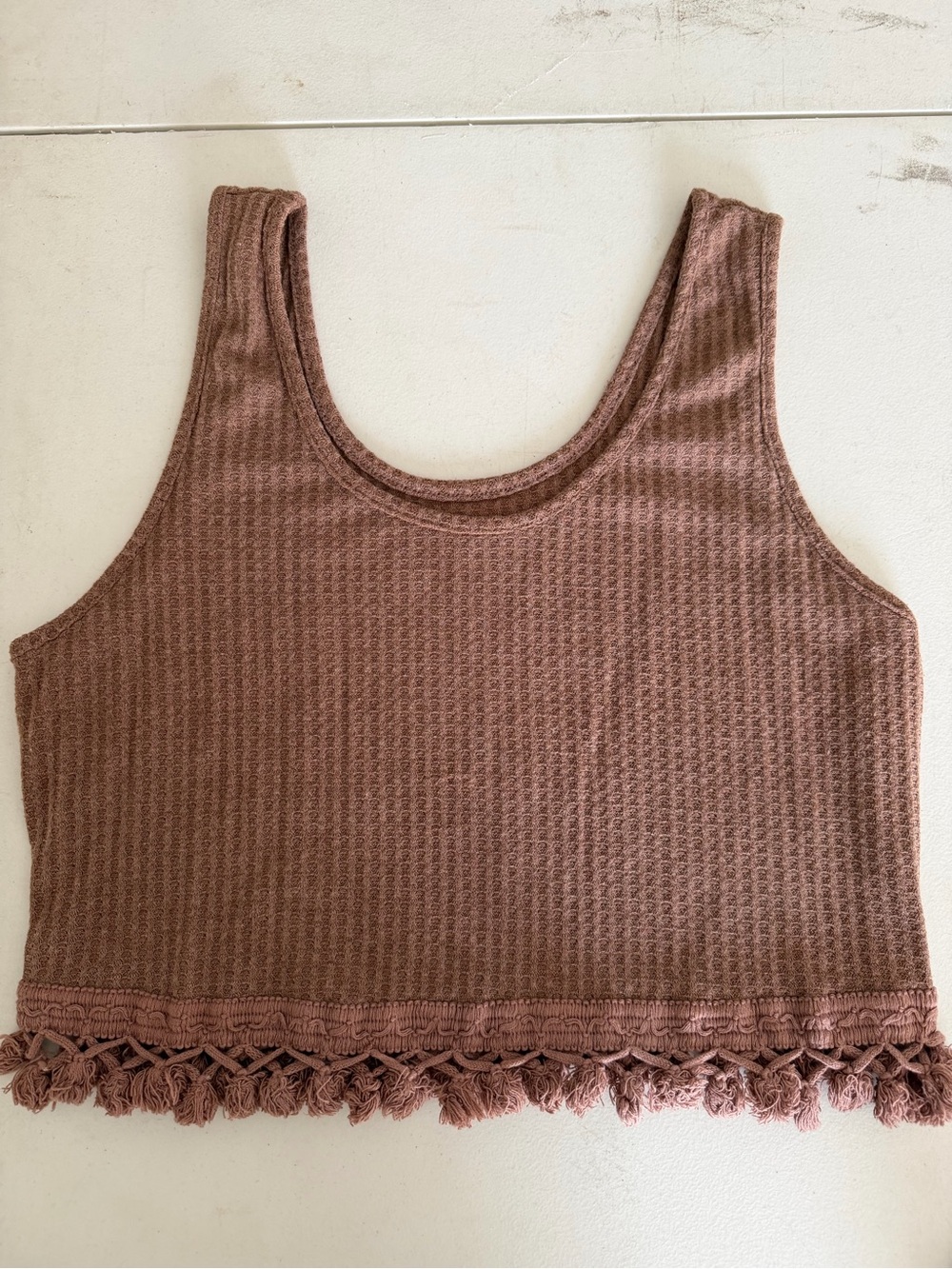 Shein Waffle Knit Tank Top with Tassel Hem -Tan size 1XL
